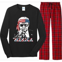 Merica Trump Happy 4th Of July Trump American Flag Long Sleeve Pajama Set