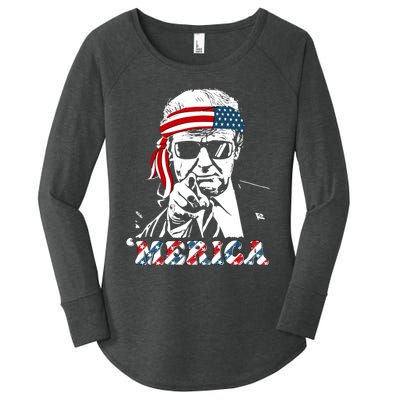 Merica Trump Happy 4th Of July Trump American Flag Women's Perfect Tri Tunic Long Sleeve Shirt