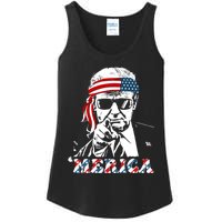 Merica Trump Happy 4th Of July Trump American Flag Ladies Essential Tank