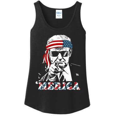 Merica Trump Happy 4th Of July Trump American Flag Ladies Essential Tank