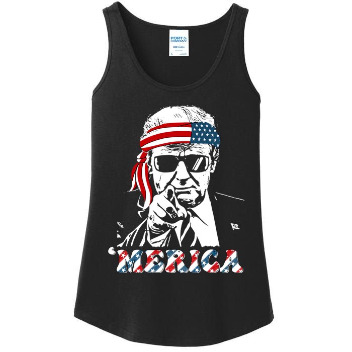 Merica Trump Happy 4th Of July Trump American Flag Ladies Essential Tank