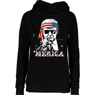 Merica Trump Happy 4th Of July Trump American Flag Womens Funnel Neck Pullover Hood