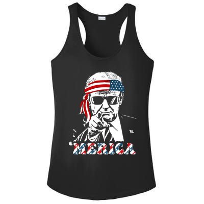 Merica Trump Happy 4th Of July Trump American Flag Ladies PosiCharge Competitor Racerback Tank