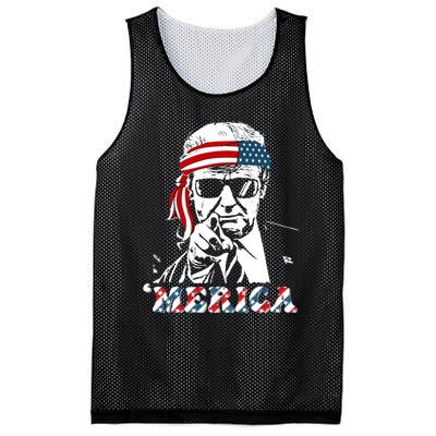 Merica Trump Happy 4th Of July Trump American Flag Mesh Reversible Basketball Jersey Tank