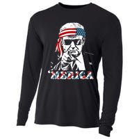 Merica Trump Happy 4th Of July Trump American Flag Cooling Performance Long Sleeve Crew