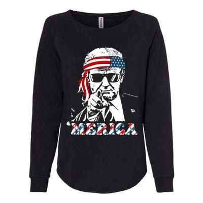 Merica Trump Happy 4th Of July Trump American Flag Womens California Wash Sweatshirt