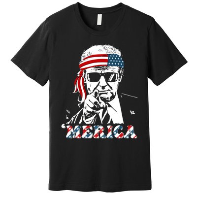 Merica Trump Happy 4th Of July Trump American Flag Premium T-Shirt