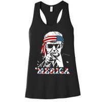 Merica Trump Happy 4th Of July Trump American Flag Women's Racerback Tank