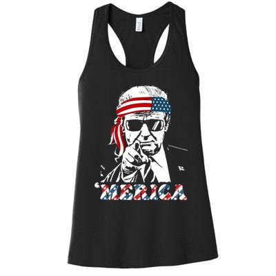 Merica Trump Happy 4th Of July Trump American Flag Women's Racerback Tank