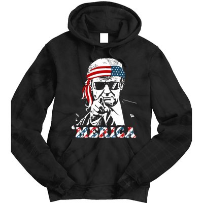 Merica Trump Happy 4th Of July Trump American Flag Tie Dye Hoodie