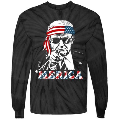 Merica Trump Happy 4th Of July Trump American Flag Tie-Dye Long Sleeve Shirt