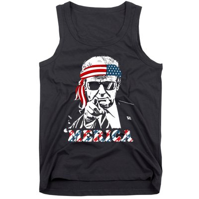 Merica Trump Happy 4th Of July Trump American Flag Tank Top