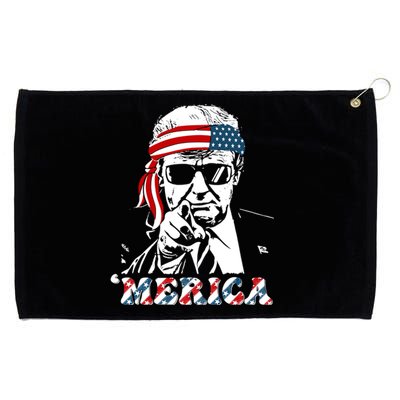 Merica Trump Happy 4th Of July Trump American Flag Grommeted Golf Towel