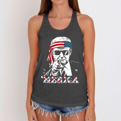 Merica Trump Happy 4th Of July Trump American Flag Women's Knotted Racerback Tank