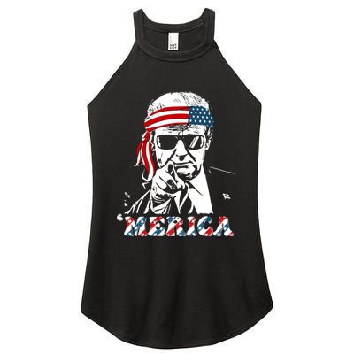 Merica Trump Happy 4th Of July Trump American Flag Women's Perfect Tri Rocker Tank