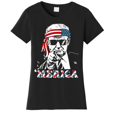 Merica Trump Happy 4th Of July Trump American Flag Women's T-Shirt