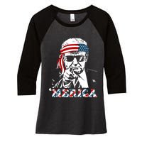 Merica Trump Happy 4th Of July Trump American Flag Women's Tri-Blend 3/4-Sleeve Raglan Shirt