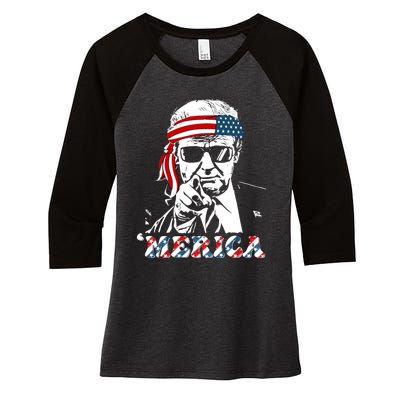 Merica Trump Happy 4th Of July Trump American Flag Women's Tri-Blend 3/4-Sleeve Raglan Shirt