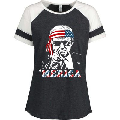 Merica Trump Happy 4th Of July Trump American Flag Enza Ladies Jersey Colorblock Tee