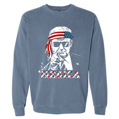 Merica Trump Happy 4th Of July Trump American Flag Garment-Dyed Sweatshirt