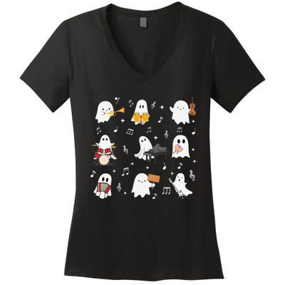 Music Teacher Halloween Music Teacher Education Gift Women's V-Neck T-Shirt