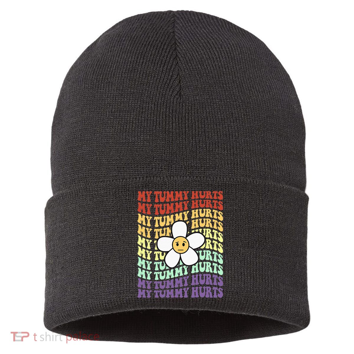 My Tummy Hurts Tummy Ache Survivor Retro Sunflower Women Sustainable Knit Beanie
