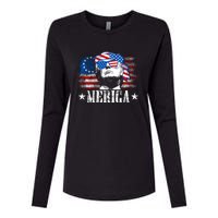 Merica Trump Happy 4th Of July Trump American Flag Womens Cotton Relaxed Long Sleeve T-Shirt