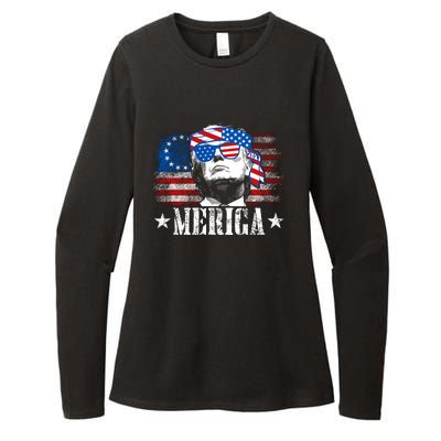 Merica Trump Happy 4th Of July Trump American Flag Womens CVC Long Sleeve Shirt