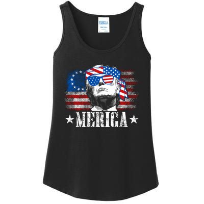 Merica Trump Happy 4th Of July Trump American Flag Ladies Essential Tank