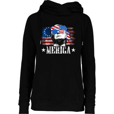 Merica Trump Happy 4th Of July Trump American Flag Womens Funnel Neck Pullover Hood