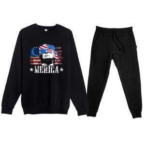 Merica Trump Happy 4th Of July Trump American Flag Premium Crewneck Sweatsuit Set