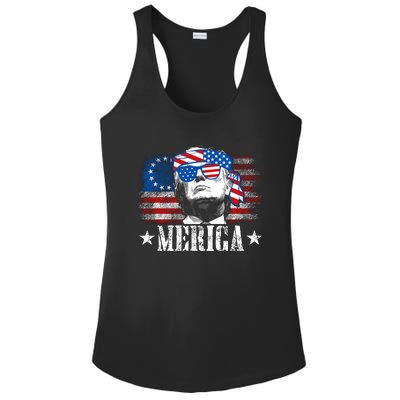 Merica Trump Happy 4th Of July Trump American Flag Ladies PosiCharge Competitor Racerback Tank