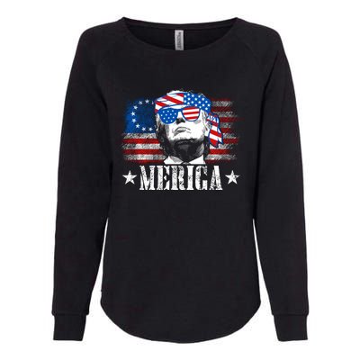 Merica Trump Happy 4th Of July Trump American Flag Womens California Wash Sweatshirt