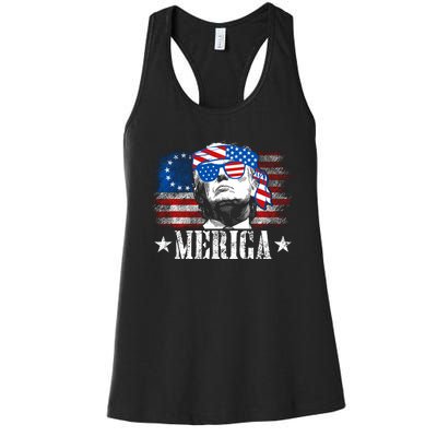 Merica Trump Happy 4th Of July Trump American Flag Women's Racerback Tank