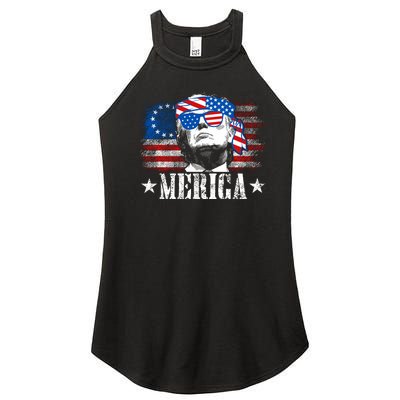 Merica Trump Happy 4th Of July Trump American Flag Women's Perfect Tri Rocker Tank