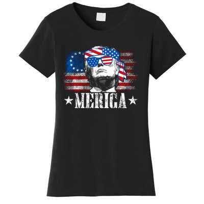 Merica Trump Happy 4th Of July Trump American Flag Women's T-Shirt