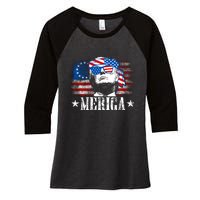 Merica Trump Happy 4th Of July Trump American Flag Women's Tri-Blend 3/4-Sleeve Raglan Shirt