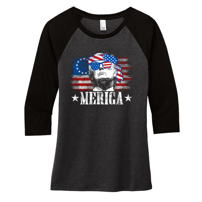 Merica Trump Happy 4th Of July Trump American Flag Women's Tri-Blend 3/4-Sleeve Raglan Shirt