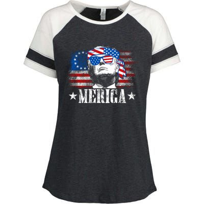 Merica Trump Happy 4th Of July Trump American Flag Enza Ladies Jersey Colorblock Tee