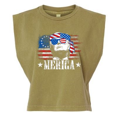 Merica Trump Happy 4th Of July Trump American Flag Garment-Dyed Women's Muscle Tee