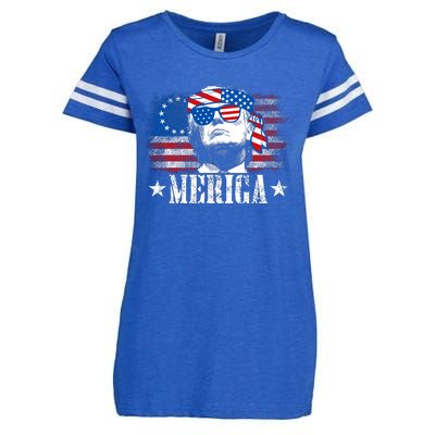 Merica Trump Happy 4th Of July Trump American Flag Enza Ladies Jersey Football T-Shirt