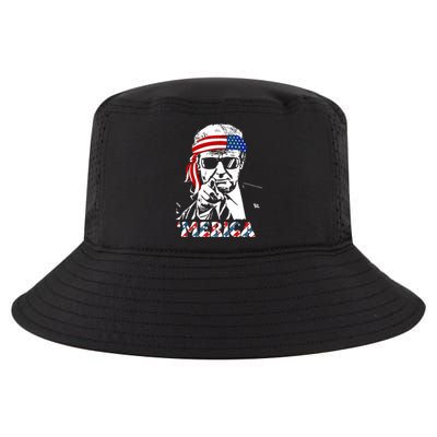 Merica Trump Happy 4th Of July Trump American Flag Cool Comfort Performance Bucket Hat