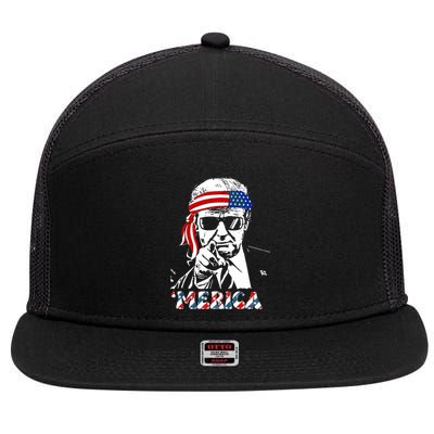 Merica Trump Happy 4th Of July Trump American Flag 7 Panel Mesh Trucker Snapback Hat