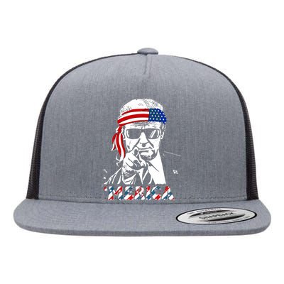 Merica Trump Happy 4th Of July Trump American Flag Flat Bill Trucker Hat