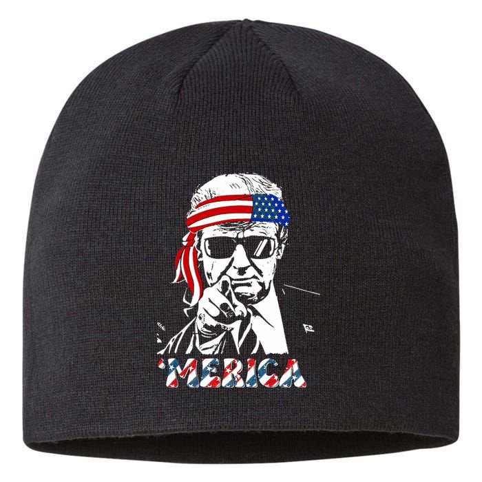 Merica Trump Happy 4th Of July Trump American Flag Sustainable Beanie