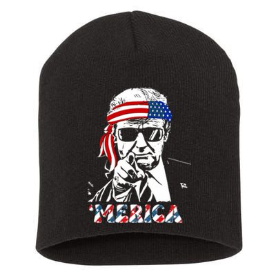 Merica Trump Happy 4th Of July Trump American Flag Short Acrylic Beanie