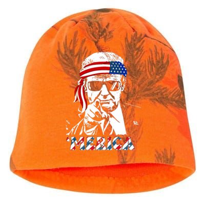 Merica Trump Happy 4th Of July Trump American Flag Kati - Camo Knit Beanie