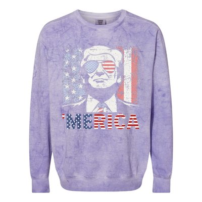 Merica Trump Happy 4th Of July Trump American Flag Colorblast Crewneck Sweatshirt