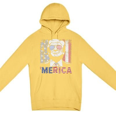 Merica Trump Happy 4th Of July Trump American Flag Premium Pullover Hoodie