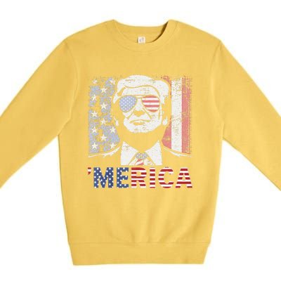 Merica Trump Happy 4th Of July Trump American Flag Premium Crewneck Sweatshirt